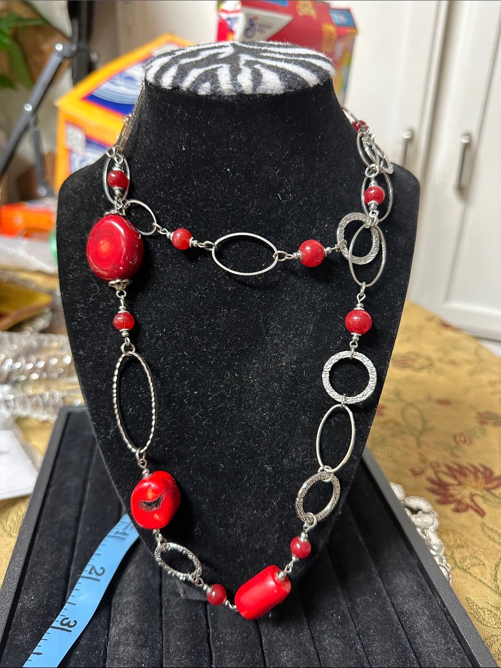 Red Beaded Link Necklace - Women Jewelry